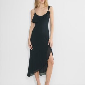 Aritzia Asymmetrical Ruffled Slip Dress in Dark Night Navey